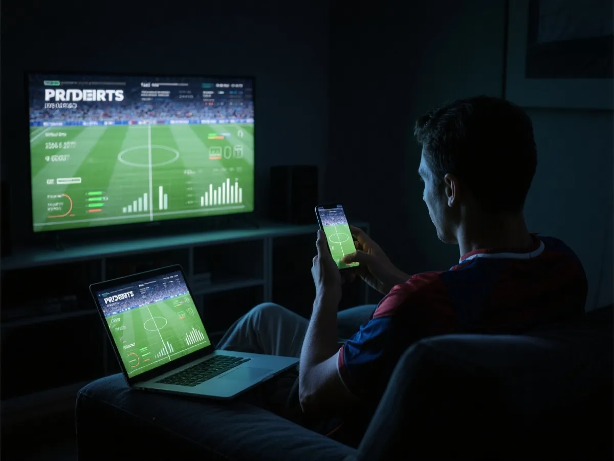 球迷同步觀看世界盃直播與比分數據示意